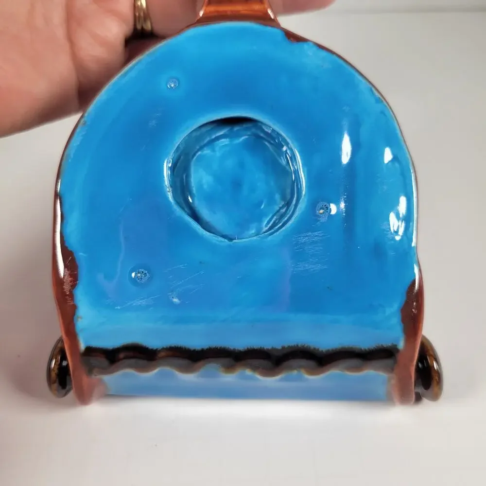 Spur Ashtray with Handle, Mid-Century Modern Farmhouse Vintage Blue and Brown
